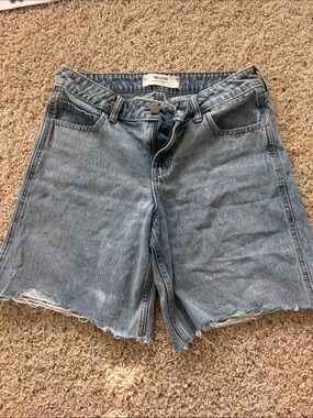 Hollister Distressed Mid-High Rise Light Blue Denim Shorts